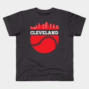 Vintage Downtown Cleveland Ohio Skyline Baseball Kids T-Shirt